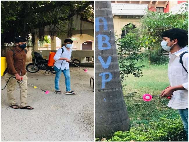 बस्तियों में संक्रमित घरों में ABVP करवा रहा है सैनिटाइजेशन 22 abvp