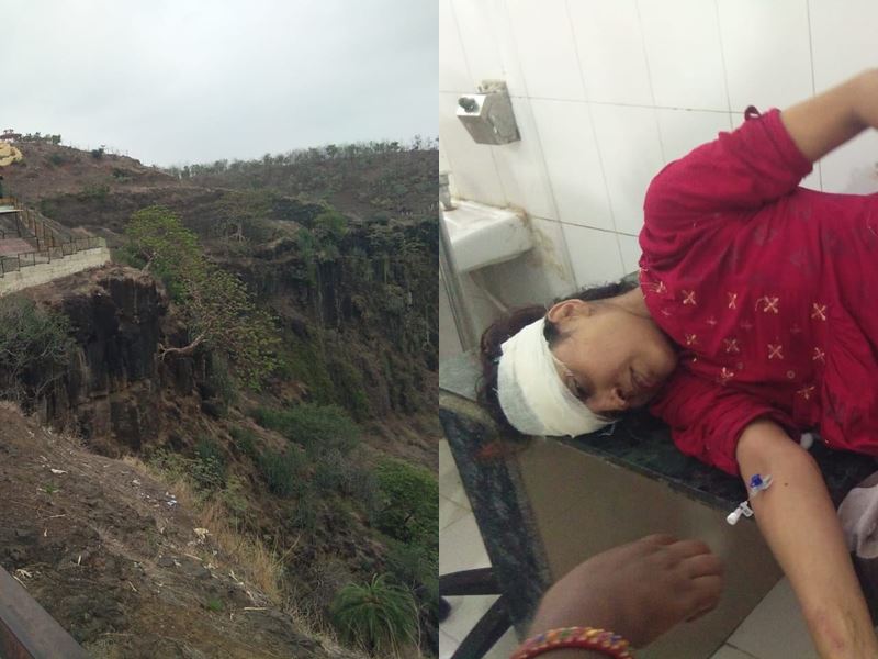 women jump in patalpani ditch