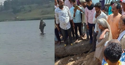 Jabalpur middle aged woman walking in Narmada river Goddess Swaroop crowd gathered news in hindi