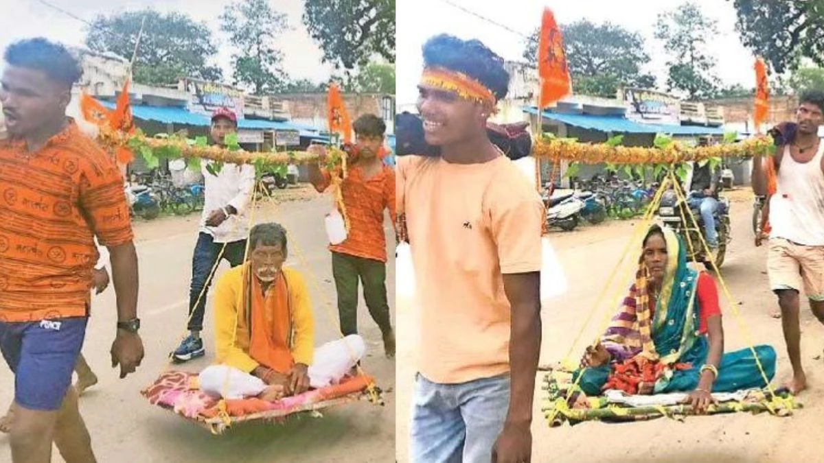 श्रवण कुमार की प्रेरणा: माता-पिता को खाट पर बैठाकर मंदिर तक पहुंचाया, 20 किमी पैदल चले