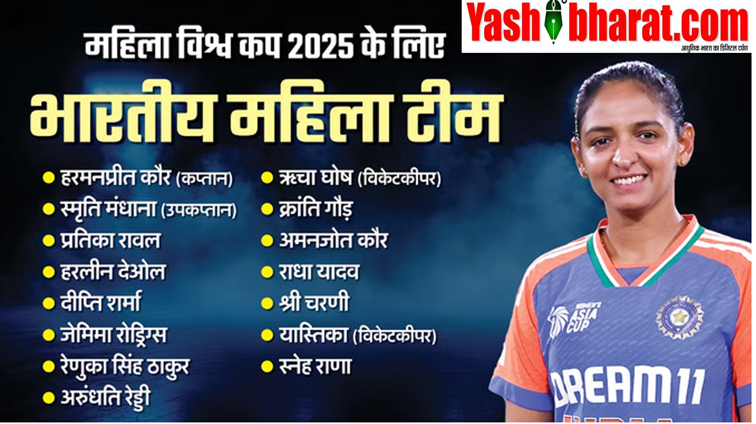 महिला वनडे विश्व कप टीम घोषित: शेफाली बाहर, रेणुका की धमाकेदार एंट्री