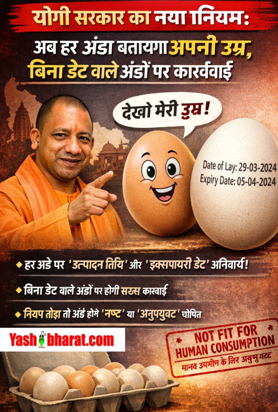 योगी सरकार का नया नियम: अब हर अंडा बताएगा अपनी उम्र, बिना डेट वाले अंडों पर कार्रवाई