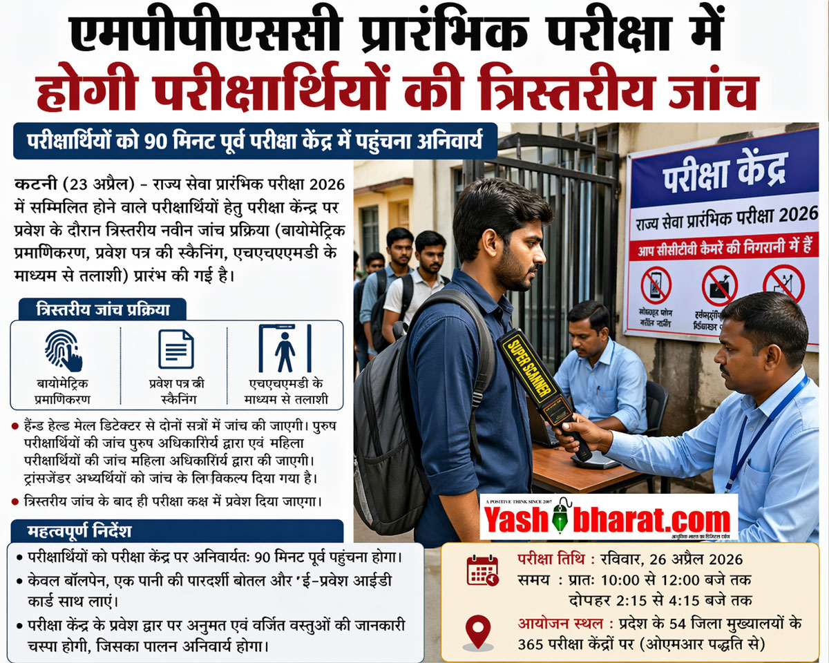 एमपीपीएससी प्रारंभिक परीक्षा 2026: त्रिस्तरीय जांच व्यवस्था लागू, अभ्यर्थियों को 90 मिनट पहले पहुंचना अनिवार्य
