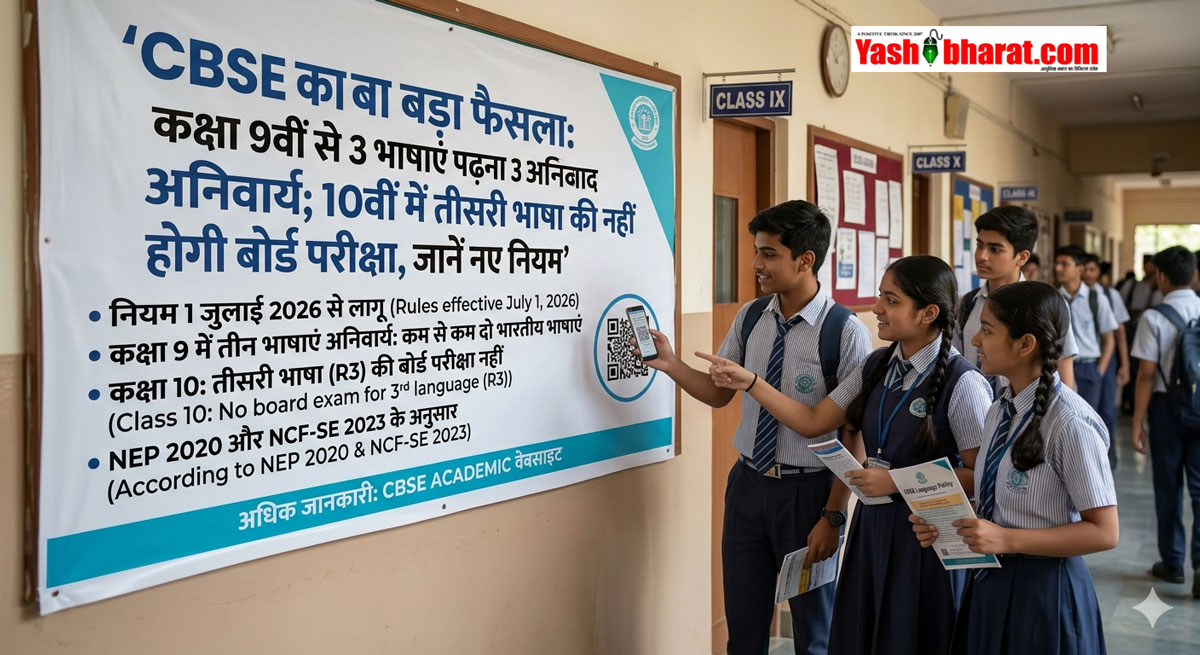 CBSE का बड़ा फैसला: कक्षा 9वीं से 3 भाषाएं पढ़ना अब अनिवार्य; 10वीं में तीसरी भाषा की नहीं होगी बोर्ड परीक्षा, जानें नए नियम