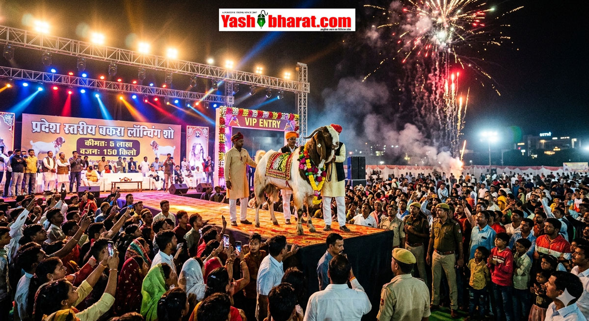 'बकरा लॉन्चिंग शो': 5 लाख की कीमत, 150 किलो वजन और VIP एंट्री; आतिशबाजी के बीच मंच पर उतरे 'हाई प्रोफाइल' बकरे, उमड़ी हजारों की भीड़