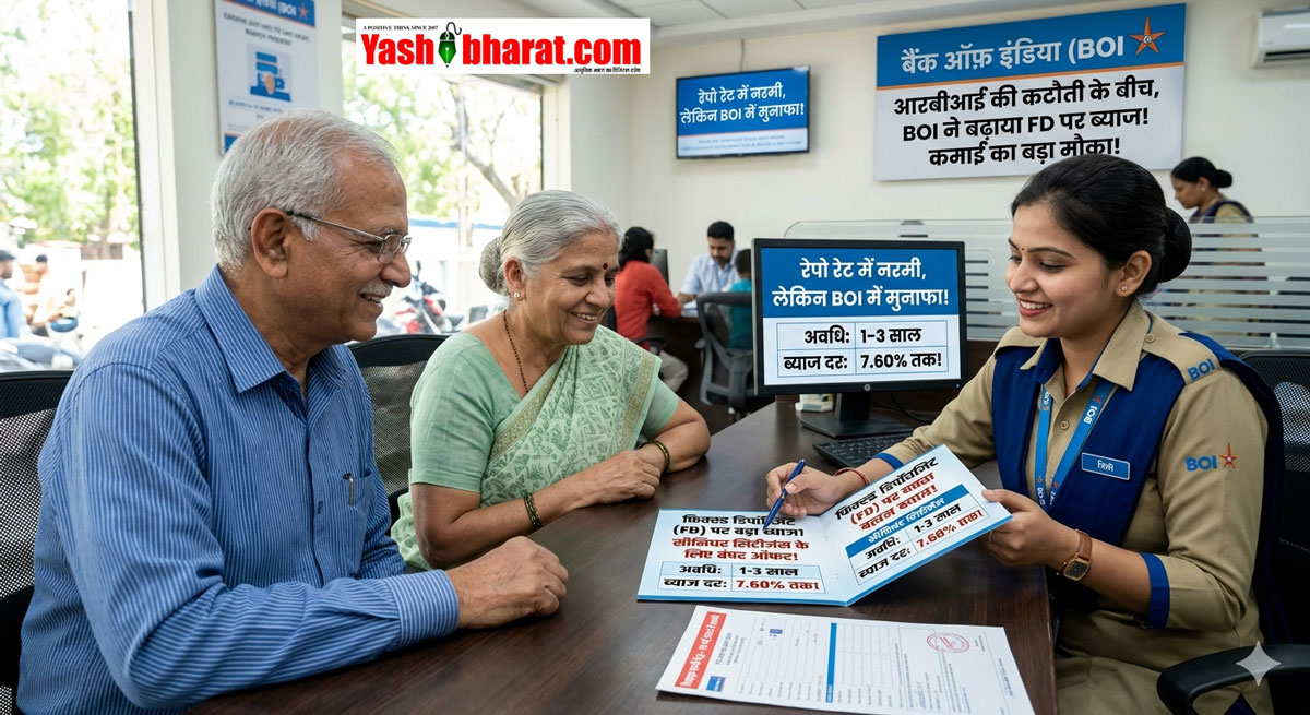 कमाई का बड़ा मौका: RBI की कटौती के बीच बैंक ऑफ इंडिया ने बढ़ाया FD पर ब्याज, सीनियर सिटीजंस को मिलेगा 7.60% तक रिटर्न 22 कमाई का बड़ा मौका: RBI की कटौती के बीच बैंक ऑफ इंडिया ने बढ़ाया FD पर ब्याज, सीनियर सिटीजंस को मिलेगा 7.60% तक रिटर्न