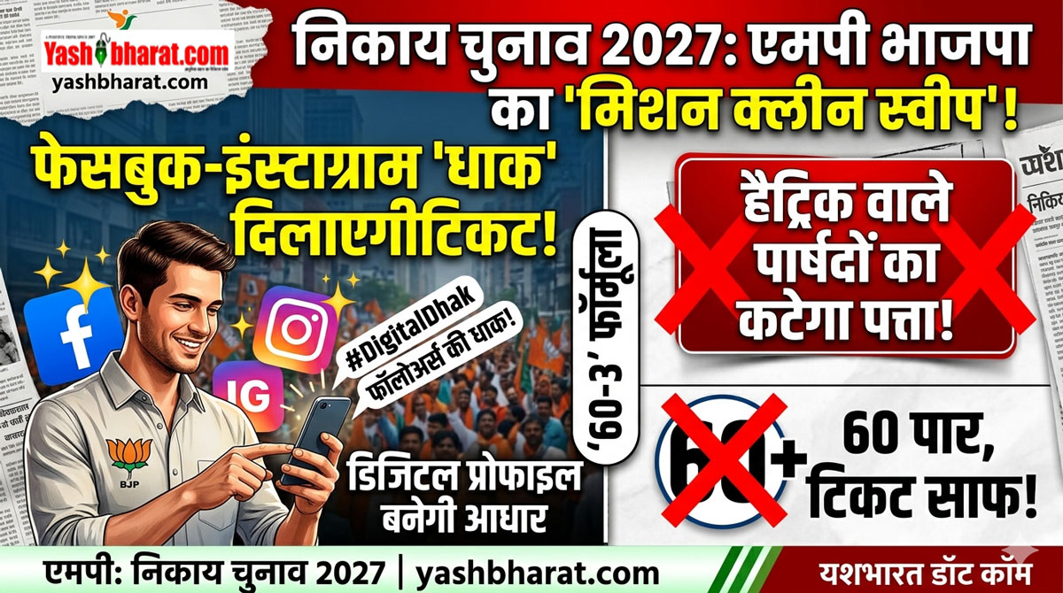 MP निकाय चुनाव 2027: भाजपा का '60-3' फॉर्मूला; हैट्रिक लगाने वाले पार्षदों का कटेगा पत्ता, अब फेसबुक-इंस्टाग्राम 'धाक' दिलाएगी टिकट