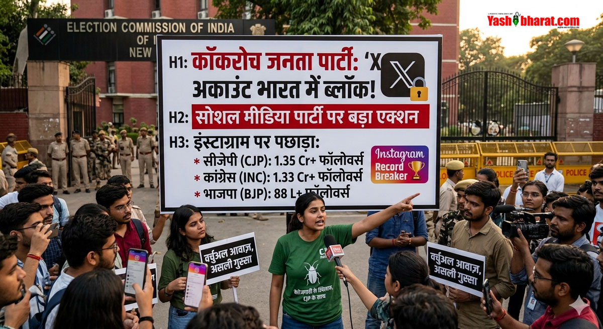 Cockroach Janata Party: भारत में 'कॉकरोच जनता पार्टी' का X अकाउंट ब्लॉक-इंस्टाग्राम पर BJP-कांग्रेस को पछाड़ने वाली सोशल मीडिया पार्टी पर बड़ा एक्शन 22 Cockroach Janata Party: भारत में 'कॉकरोच जनता पार्टी' का X अकाउंट ब्लॉक-इंस्टाग्राम पर BJP-कांग्रेस को पछाड़ने वाली सोशल मीडिया पार्टी पर बड़ा एक्शन
