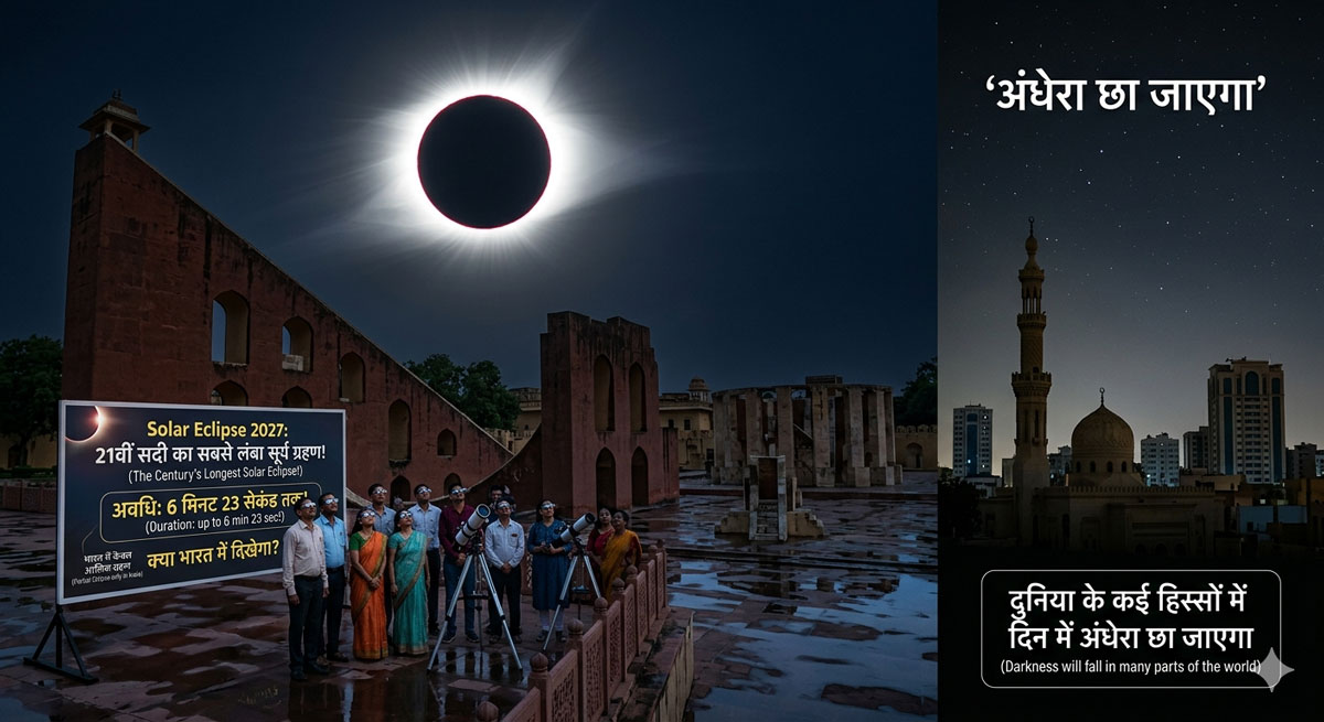 Solar Eclipse 2027: 21वीं सदी का सबसे लंबा सूर्य ग्रहण! 6 मिनट तक दिन में छा जाएगा अंधेरा, जानें भारत में दिखेगा या नहीं?