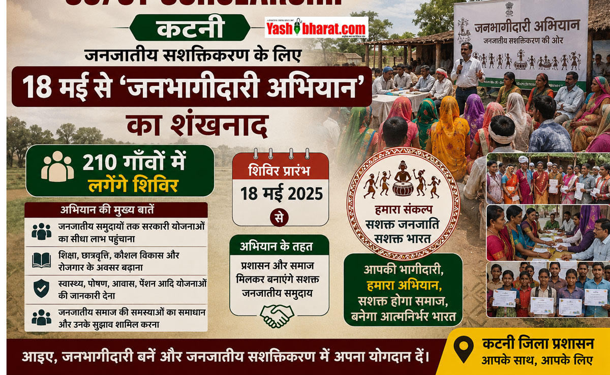 कटनी: जनजातीय सशक्तिकरण के लिए 18 मई से 'जनभागीदारी अभियान' का शंखनाद, 210 गाँवों में लगेंगे शिविर