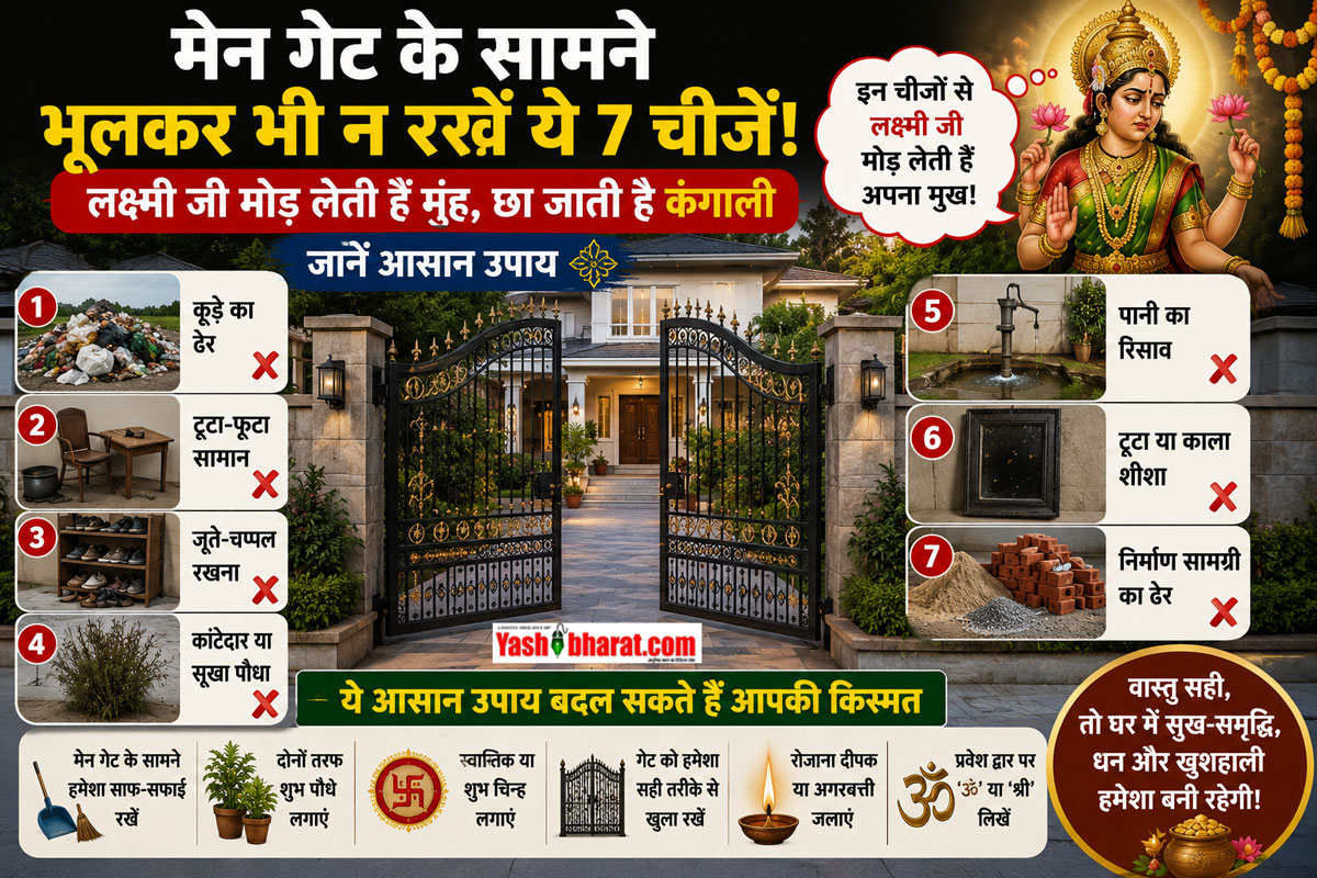 Main Entrance Vastu: मेन गेट के सामने भूलकर भी न रखें ये 7 चीजें; लक्ष्मी जी मोड़ लेती हैं मुंह, छा जाती है कंगाली- जानें आसान उपाय 22 Main Entrance Vastu: मेन गेट के सामने भूलकर भी न रखें ये 7 चीजें; लक्ष्मी जी मोड़ लेती हैं मुंह, छा जाती है कंगाली- जानें आसान उपाय