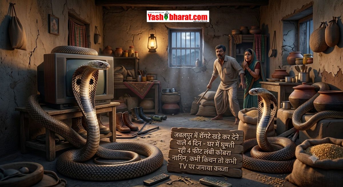 जबलपुर में दहशत के 96 घंटे-घर में घुसी 4 फीट लंबी जहरीली कोबरा नागिन; कभी किचन तो कभी TV के ऊपर फैलाती रही फन