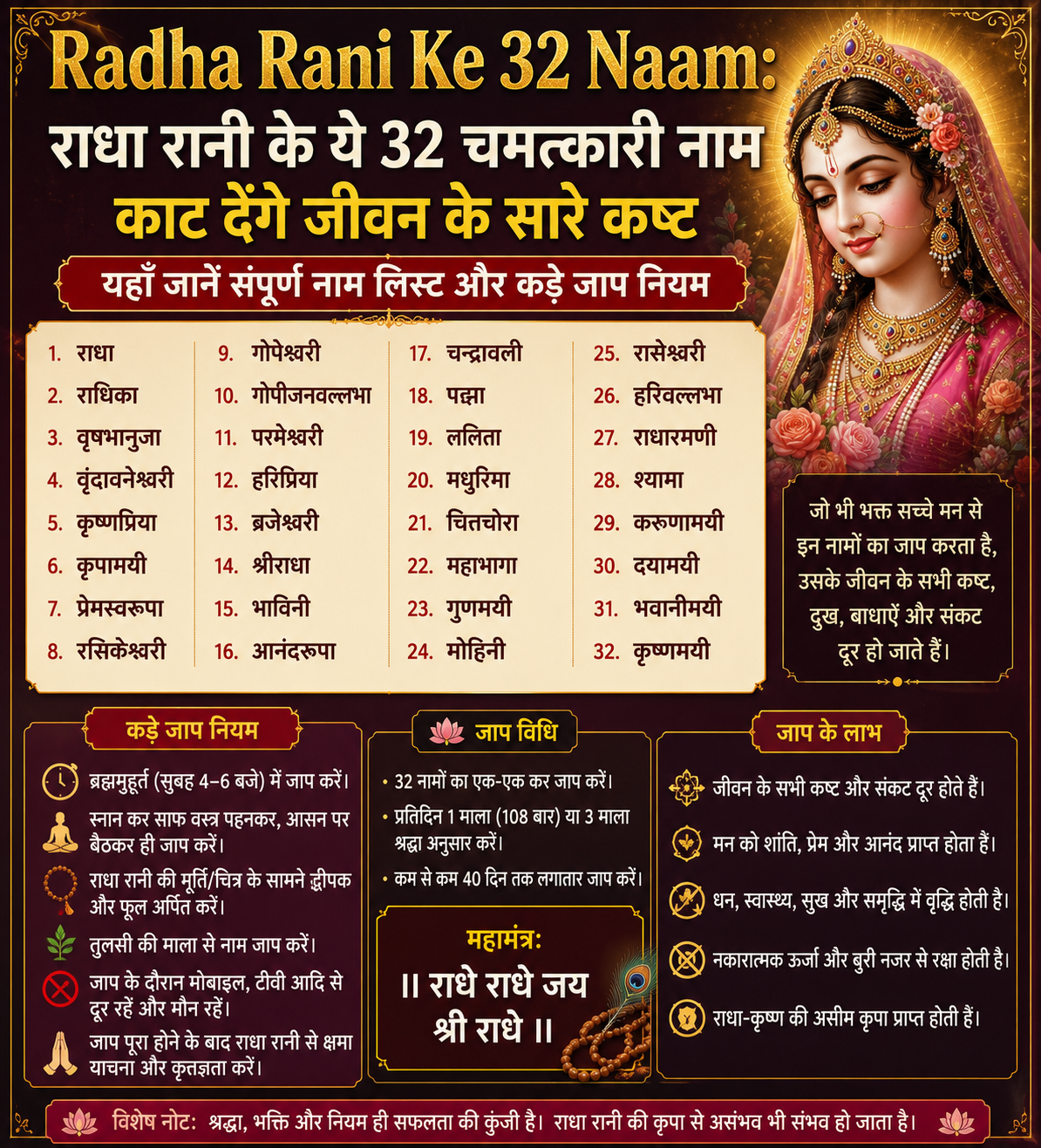 Radha Rani Ke 32 Naam: राधा रानी के ये 32 चमत्कारी नाम काट देंगे जीवन के सारे कष्ट; यहाँ जानें संपूर्ण नाम लिस्ट और कड़े जाप नियम