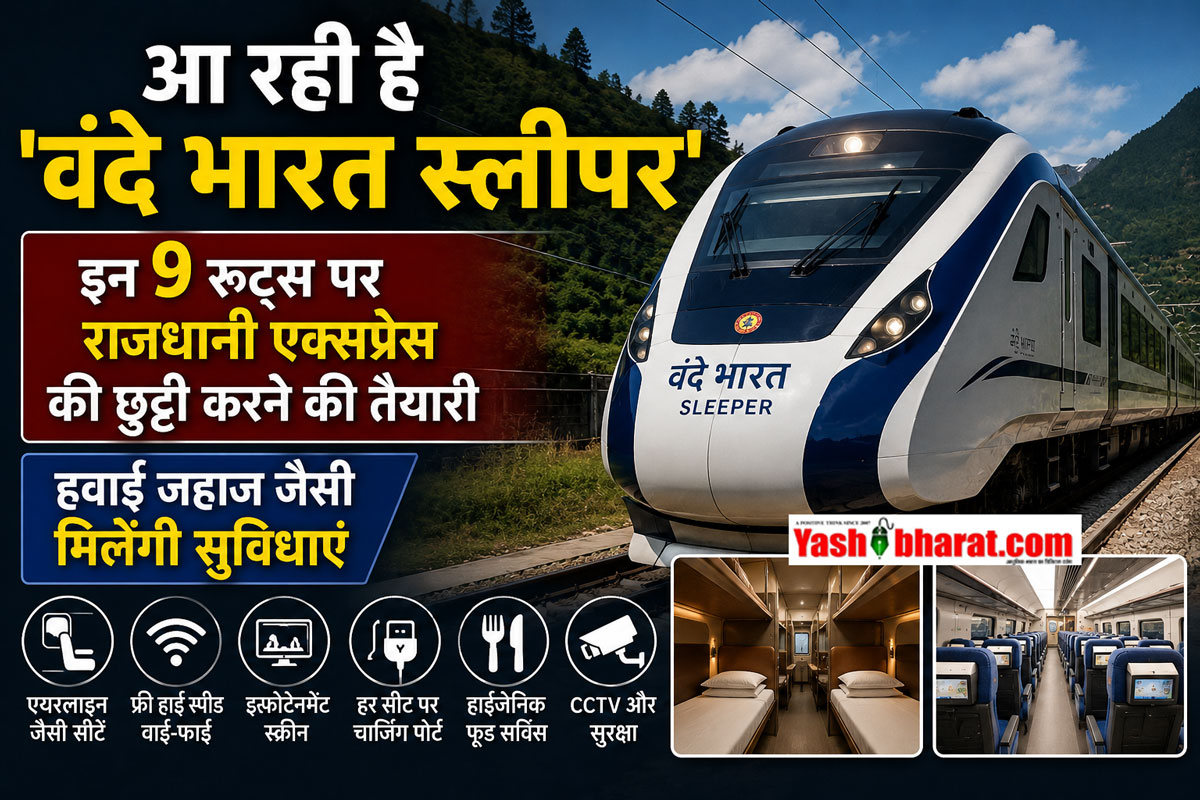 आ रही है 'वंदे भारत स्लीपर'- इन 9 रूट्स पर राजधानी एक्सप्रेस की छुट्टी करने की तैयारी, हवाई जहाज जैसी मिलेंगी सुविधाएं 22 आ रही है 'वंदे भारत स्लीपर'- इन 9 रूट्स पर राजधानी एक्सप्रेस की छुट्टी करने की तैयारी, हवाई जहाज जैसी मिलेंगी सुविधाएं