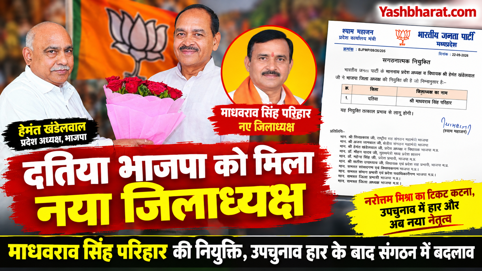 दतिया भाजपा को नया जिलाध्यक्ष मिला, माधवराव सिंह परिहार को मिली जिम्मेदारी, उपचुनाव में हार के बाद संगठन में बड़ा बदलाव 24 file 0000000035c0821196c559e07b10b7f5